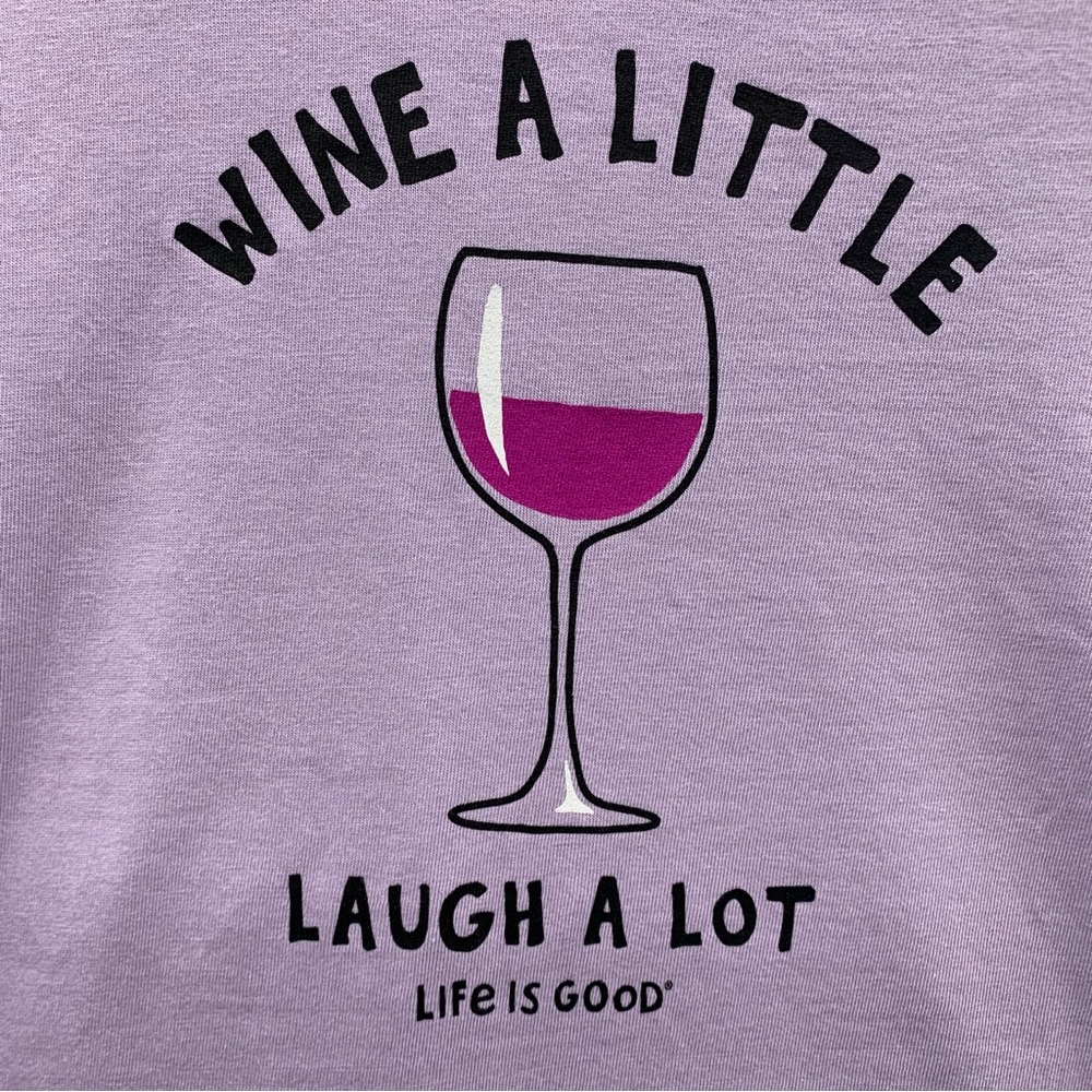 Life is Good Crusher T-Shirt Women’s M Purple Wine A Little Laugh A Lot Logo NWT - Picture 8 of 13